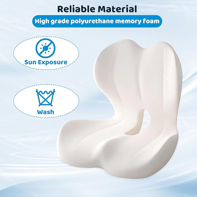 Ergonomic Memory Foma Car Seat Cushion Reducing Sciatica Pressure | Truck Driver Long Sitting Hemorrhoid Pillow, Thick Non Slip Wheelchair Cushions, Comfort Chair Back And Tailbone Cushion - Image 4