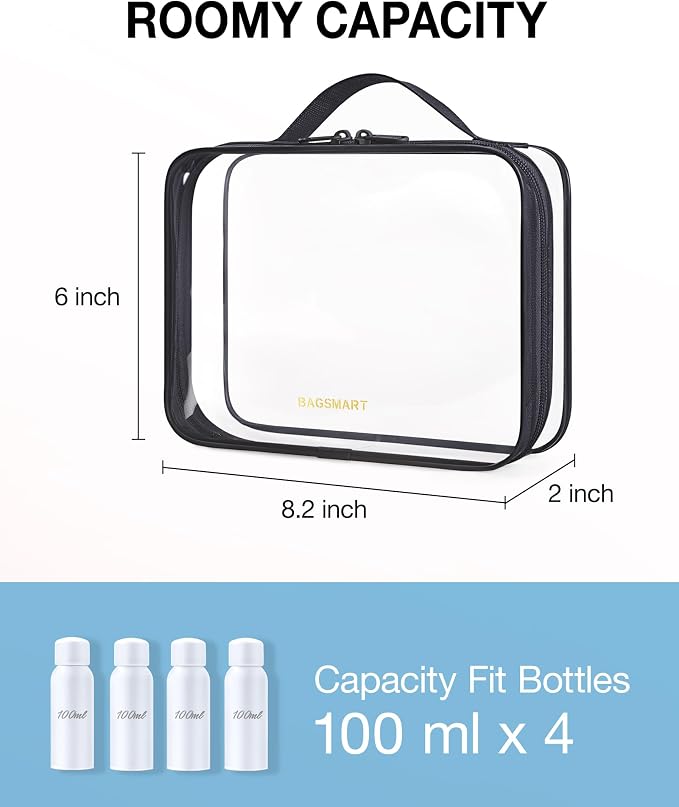 BAGSMART Clear Toiletry Bag with Handle 2-Pack TSA Approved, Black | Water-resistant Travel Toiletry Bag, Carry On Travel Accessories Bag, Airport Airline Quart Size Bags Women Men, Makeup Bag - Image 2