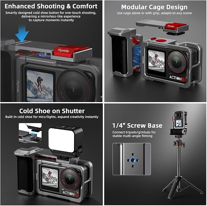 Handle Grip Cage Kit for DJI Osmo Action 5 Pro Accessories | for DJI Action 5 Pro Cage Case, Street Photography Quick Release Mount, Shutter Button, Cold Shoe, 1/4 Threaded Hole - Image 5
