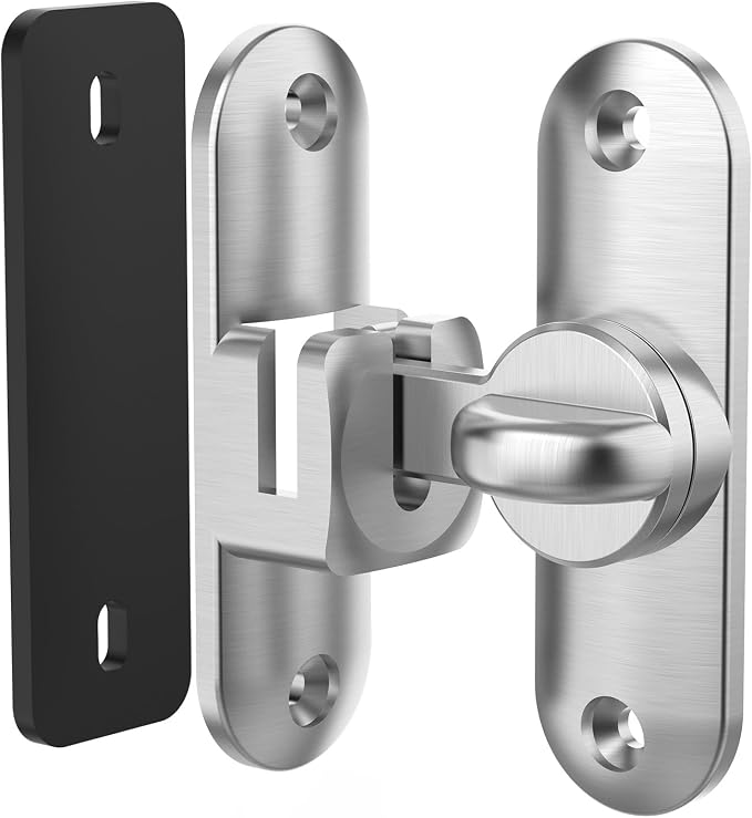 90/180 Degree Flip BarnDoor Lock, Small Door Latch, Silver 1 PC | Heavy Duty Door Latch, Interior Sliding Door, Pocket Door, Bedroom, Bathroom, Cabinet, Privacy Lock, Includes Spacer - Image 8