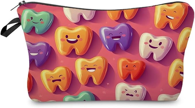 Livel lhood Cartoon Teeth Cute Small Makeup Bag | Printed Padded Cosmetic Organizer Zipper Pouch, Cartoon Teeth Gift for Women Friends by Livel+lhood
