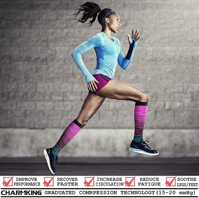 CHARMKING Compression Socks for Women & Men Circulation (8 Pairs) 15-20 mmHg Best Calf Socks Support for Athletic Cycling - Image 2