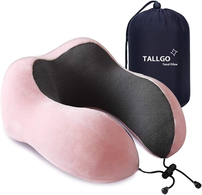 TALLGO Travel Pillow, Best Memory Foam Neck Pillow Head Support Soft Pillow for Sleeping Rest, Airplane Car & Home Use (Pink) by TALLGONeckPillowAlwaysHere