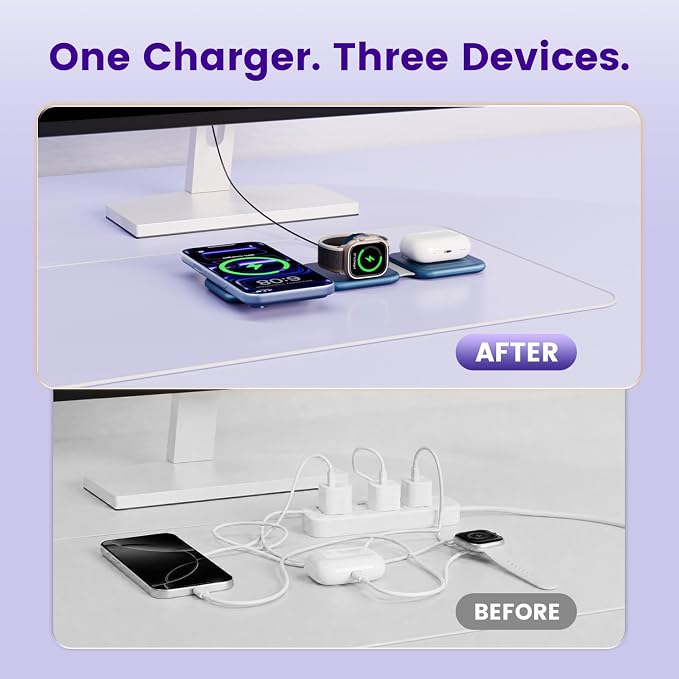 15W Magnetic Travel Charging Station, 3-in-1 Foldable MagSafe Charger | Wireless Charger for Apple Multiple Devices - iPhone Air 17 16 15 14 13 20 Pro Max, Watch & AirPods - Navy Blue - Image 7