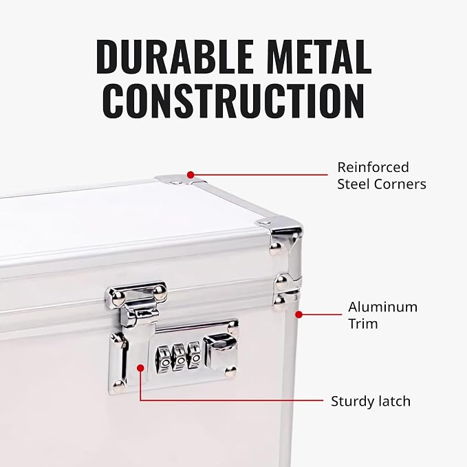 Vaultz Locking Medicine Box with Combination Lock - Secure Metal Lock Box Safe for Medication, Pills & Valuables, Small Lockbox with Code, Portable Storage Case, White | Metal lock box, storage case for medication and small valuables, 3-digit combinati... - Image 6