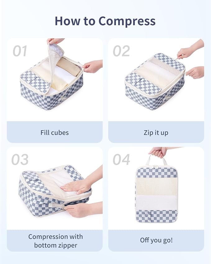 Narwey 6 Set Compression Packing Cubes for Travel Women Men, Travel Cubes for Carry On Suitcase, Durable Compression Luggage Organizer Bags - Image 5