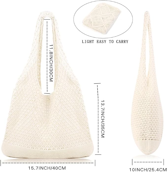 COOKOOKY Crochet Beach Tote bag Summer Beach Bag for Women Aesthetic Mesh Tote Bag Hippie Bag Knit Bag - Image 4