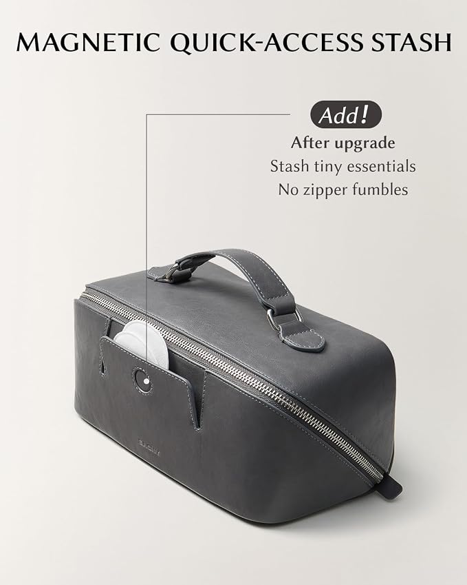 EACHY Travel Makeup Bag for Women, Provence Cosmetic Bag, Grey, Medium | Provence-style organizer with TPU brush holder, extra pockets and wipe-clean exterior for makeup and travel essentials - Image 5