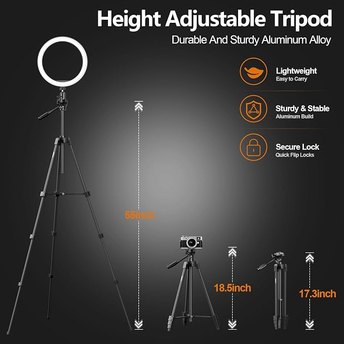 EMART 10'' Ring Light with 55'' Adjustable Tripod Stand & Phone Holder | 3 Color Modes 10 Brightness Levels Circle Selfie Lights with Wireless Remote for Streaming, Video Recording, YouTube, TikTok - Image 8