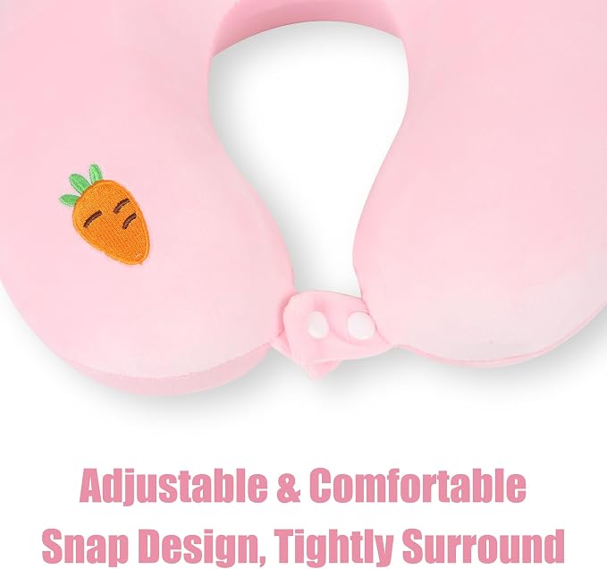 Sexysamba Cartoon Headrest & Neck Pillow for Kids Boys & Girls, Teens, Travel Accessories for Airplane, Car, Recline, Memory Foam Cute Travel Pillow with Sleep Eye Mask - Pink Rabbit - Image 3