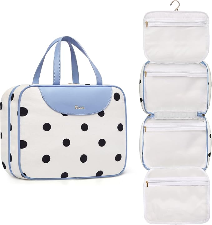 Hanging Travel Toiletry Bag,Large Capacity Cosmetic Travel Toiletry Organizer for Women with 4 Compartments & 1 Sturdy Hook,Perfect for Travel/Daily Use/Christmas by Bosidu