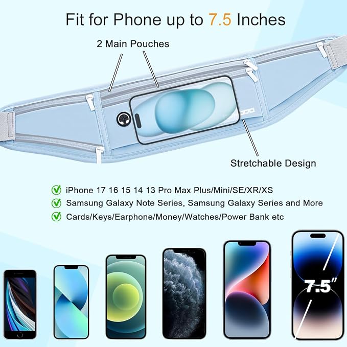 Water Resistant Fanny Pack for Men Women with Bottle Holder, Blue | Adjustable Running Belt, Lightweight & Breathable, Phone Holder for Running Workout, Waist Pack for iPhone 16 17 Samsung S26 - Image 4