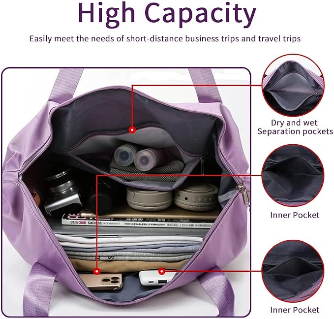 Large Capacity Foldable Travel Bag, Expandable Waterproof Carry on Bag, Dry and Wet Separation Spor Duffel Bags - Image 3