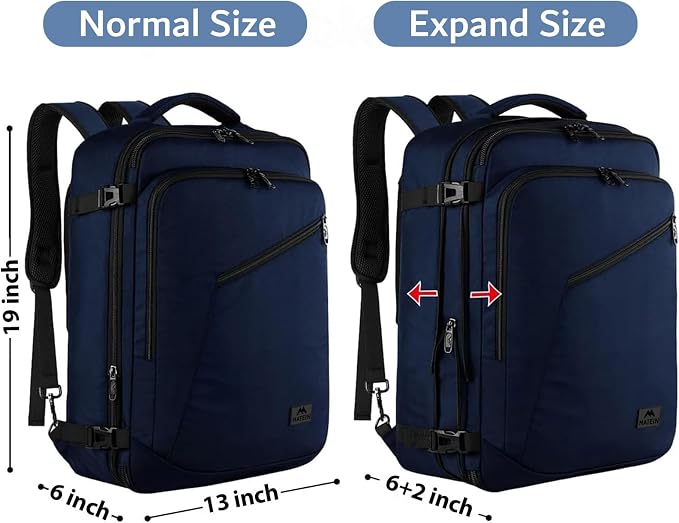 MATEIN Weekender Backpack, Large Capacity Travelling Suitcase Backpack | Expandable Flight Approved Business Carry on Daypack for International Travel, Adjustable Shoulder Strap, Blue - Image 5