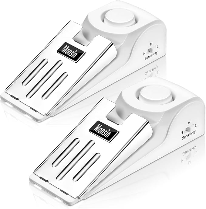 Door Stop Alarm, Door Stopper with 120DB Security Alarm, Floor Wedge Doorstop for Travel Apartment Home House (Pack of 2) by Monsin