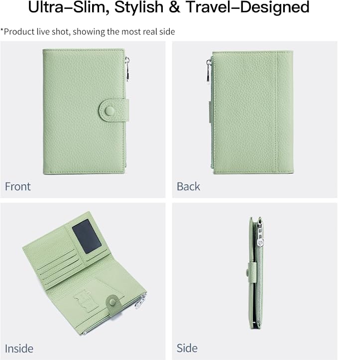 Genuine Leather RFID Blocking Passport Holder Wallet, Multi-Functional Travel Document Organizer with SIM Card Slots (Dark Khaki) - Image 6