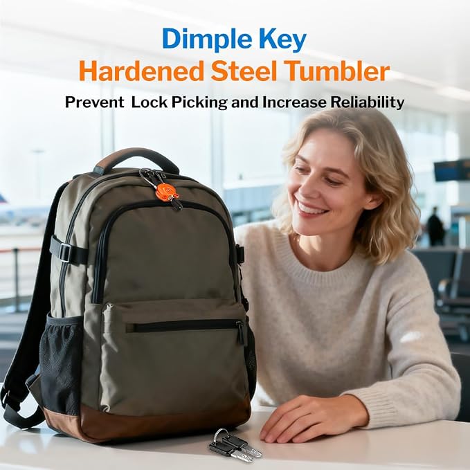 Forge TSA Approved Luggage Locks Ultra-Secure Dimple Key Cable Locks for Travel with Zinc Alloy Body- 2 Orange Locks - Image 6