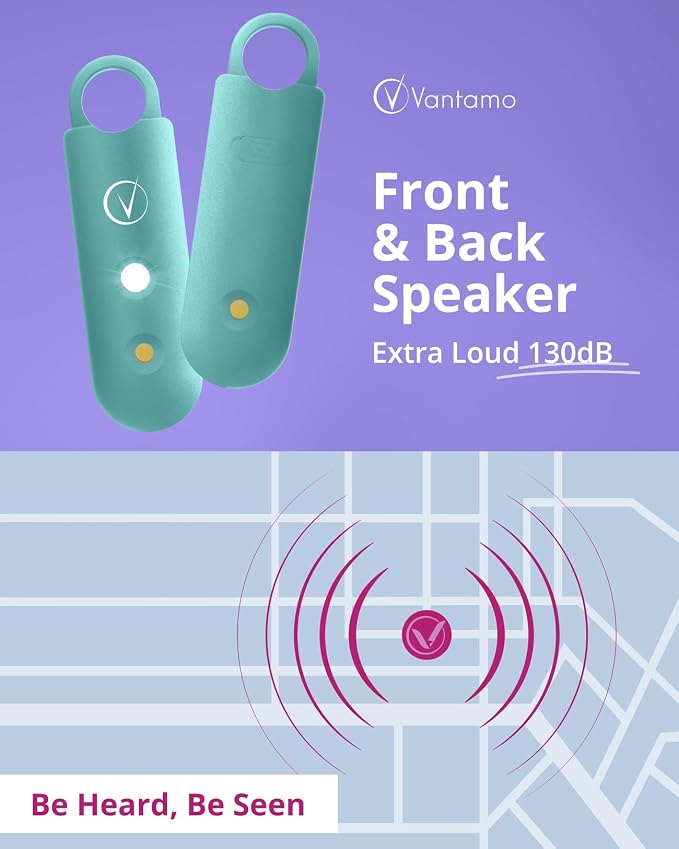 Vantamo Personal Alarm for Self Defense with Low Battery Notice, Strobe Light & Extra Loud 130 dB Double Speakers Safety Keychain Set for Women, Rechargeable Panic Button for Womens Self Defense - Image 4