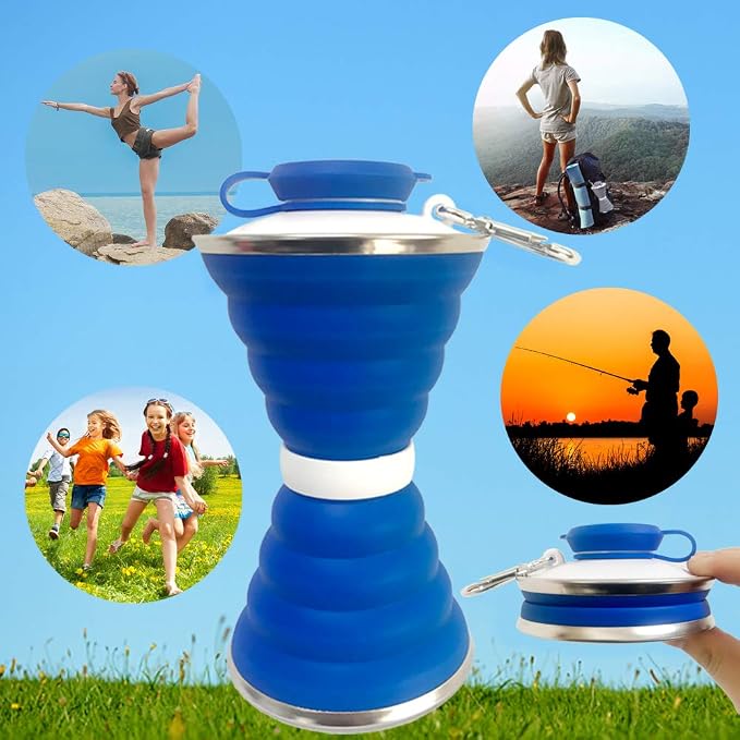 Collapsible Water Bottle, Camping Cup With Carabiner, Reuseable Silicone Foldable Leak Proof Portable Sports Travel Water Bottles For Outdoor, Travel Gym Hiking, BPA Free, Cycling Cups with Carabiner - Image 6