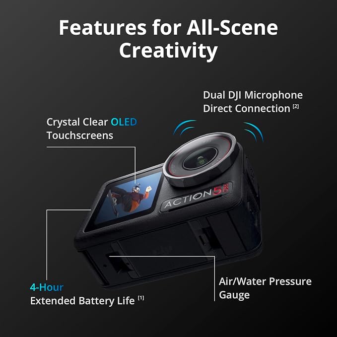 DJI Osmo Action 5 Pro Waterproof Action Camera Bundle, 1/1.3" Sensor | 4K/120fps Video, 47GB Built-In Storage, Original Standard Combo + 58-in-1 Accessory Kit + 2 Extra Batteries + Extra 64GB Card - Image 7