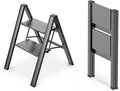 2 Step Ladder, Foldable Step Stool, 300lbs Load, Black | Folded 27''H x 2''T; Net 6.6 lbs; Rigid Aluminum Steps; No Assembly; For Home, Kitchen, Office, Pantry, Closets, Cabinets by WOAWOAHOME