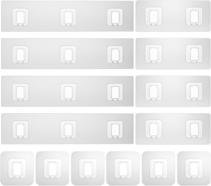 14 Pack Shower Caddy Adhesive Replacement, Waterproof Shower Shelf Adhesive Strips, Strong Adhesive Flat Hooks for Bathroom Storage Shelves and Kitchen Racks No Drilling, Clear by Lsnisni