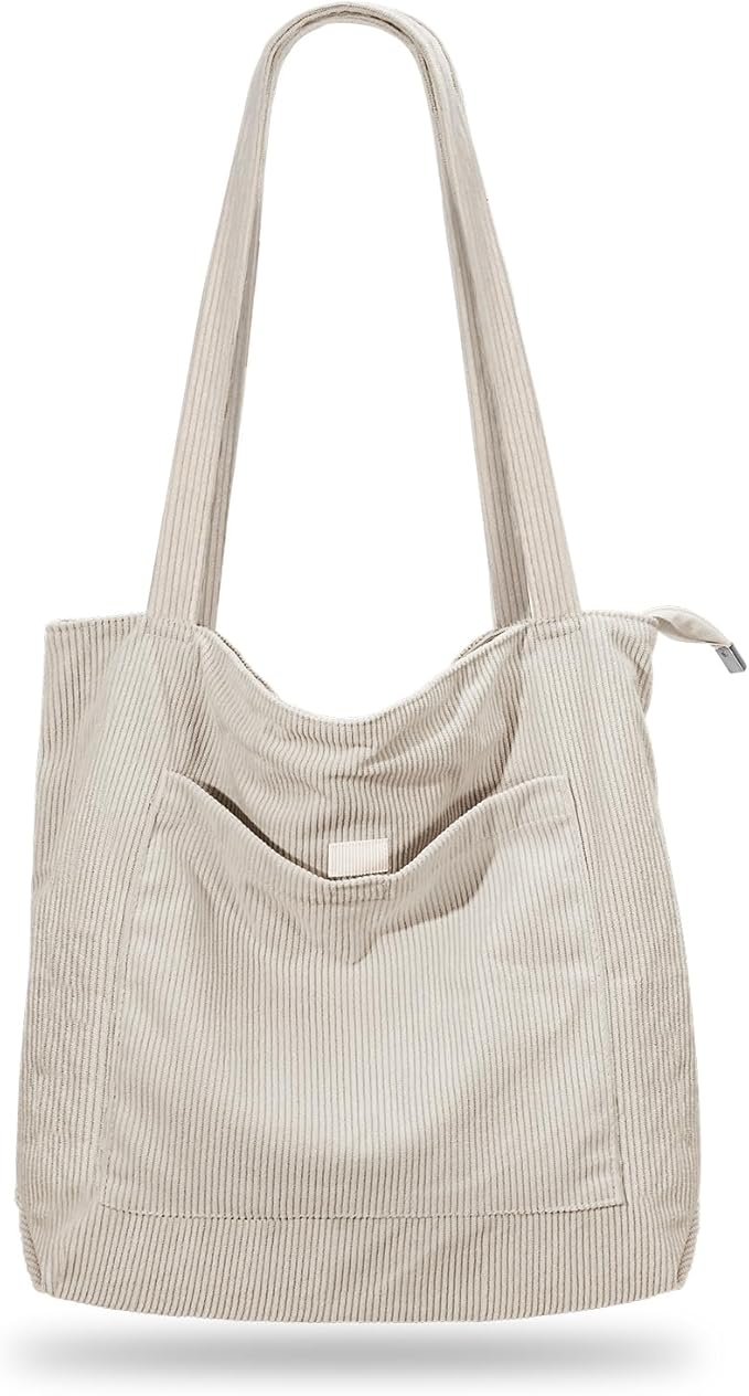 Iioscre Corduroy Tote Bag for Women,Hobo HandBags with Zipper | Large Capacity Casual Shoulder Bag with Inner Pockets for Shopping Work Daily Travel. by Iioscre