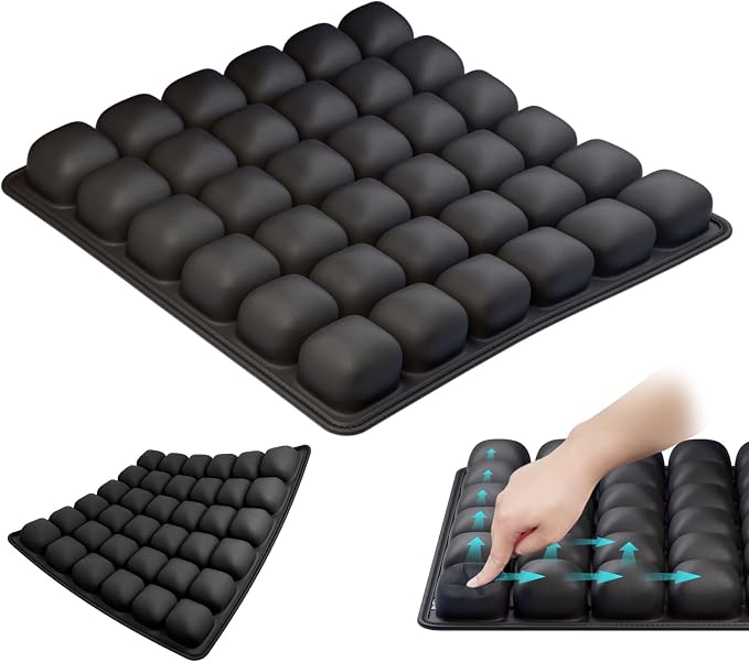 Inflatable Seat Cushion Press-to-Inflate Travel Airplane Car Office | 17.3"x17.3"x1.8", 36 cells, supports 330 lbs, ergonomic, pressure relief, lightweight, non-slip, foldable,no storage bag by Mosabear