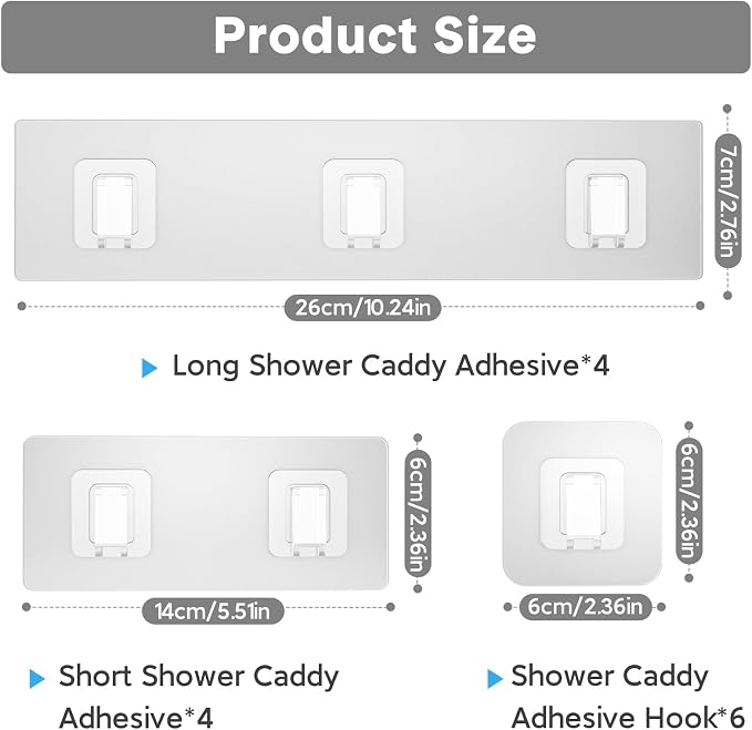 14 Pack Shower Caddy Adhesive Replacement, Waterproof Shower Shelf Adhesive Strips, Strong Adhesive Flat Hooks for Bathroom Storage Shelves and Kitchen Racks No Drilling, Clear - Image 2
