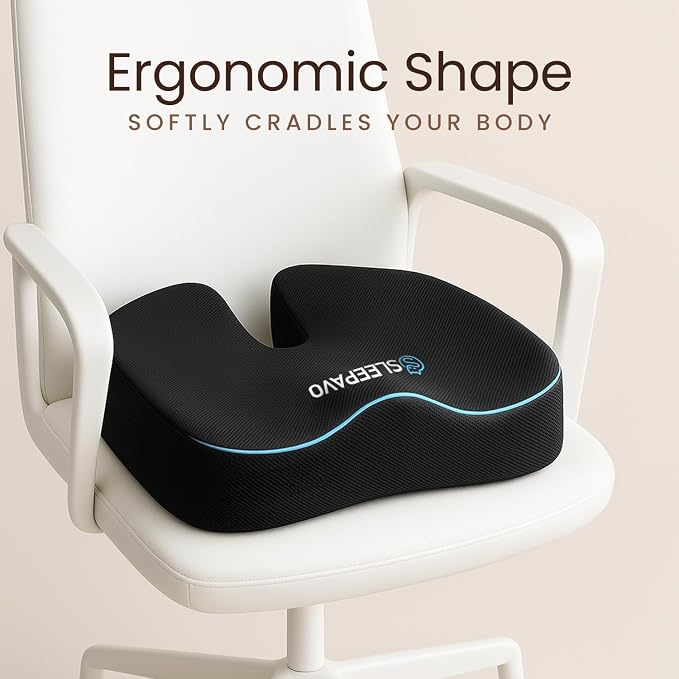 Office Chair Cushion - Seat Cushion for Tailbone Pain Relief - Butt Pillow for Coccyx, Sciatica, and Lower Back Pain - Orthopedic Chair Pad for Lumbar Support in Office Desk, Car, Airplane - Image 4