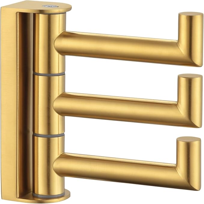 Angle Simple Swivel Towel Hook for Bathroom, Coat Hook Brushed Dark Gold | SUS304 Stainless Steel, 3 Foldable Arms, Space Saving Kitchen Hand Wash Towel Holder, Screws Mounted by AngleSimple