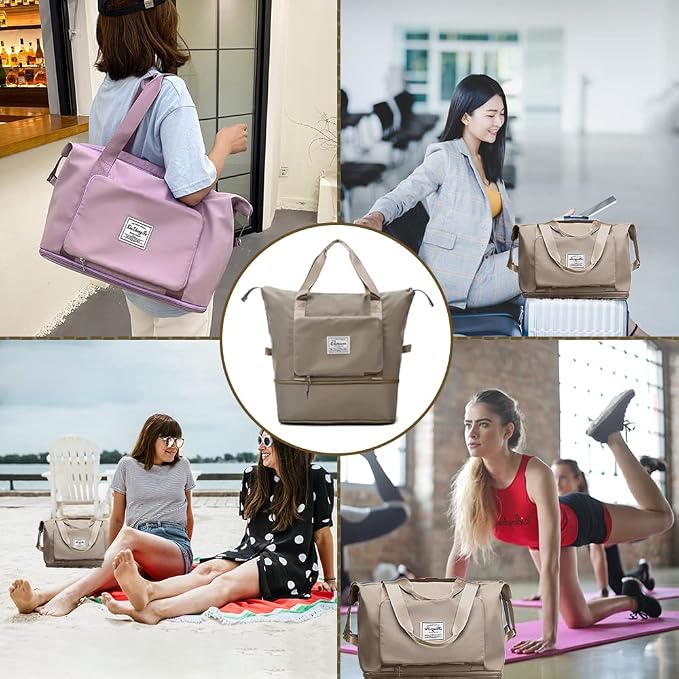 Large Capacity Foldable Travel Bag | Expandable Portable Carry on Bag Dry&Wet Separation Sports Duffel Bag - Image 6