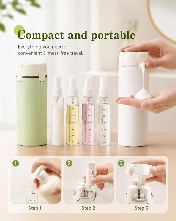 White 4 in 1 Travel Dispenser for Toiletries, TSA Approved Leak Proof Refillable Travel Bottles for Shampoo, Conditioner, Lotion & Soap, Portable Travel-Size Container Accessories for Women & Men - Image 4