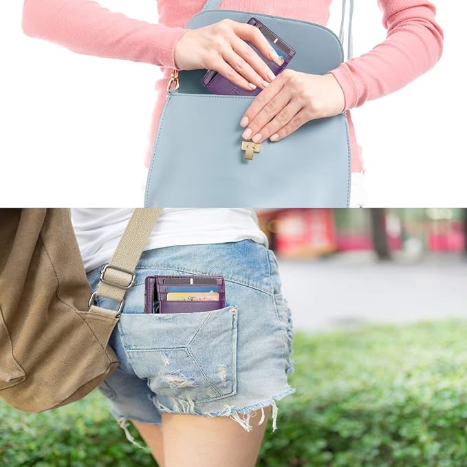 GH GOLD HORSE Slim RFID Blocking Card Holder Minimalist Leather Front Pocket Wallet for Women | Slim - Image 7