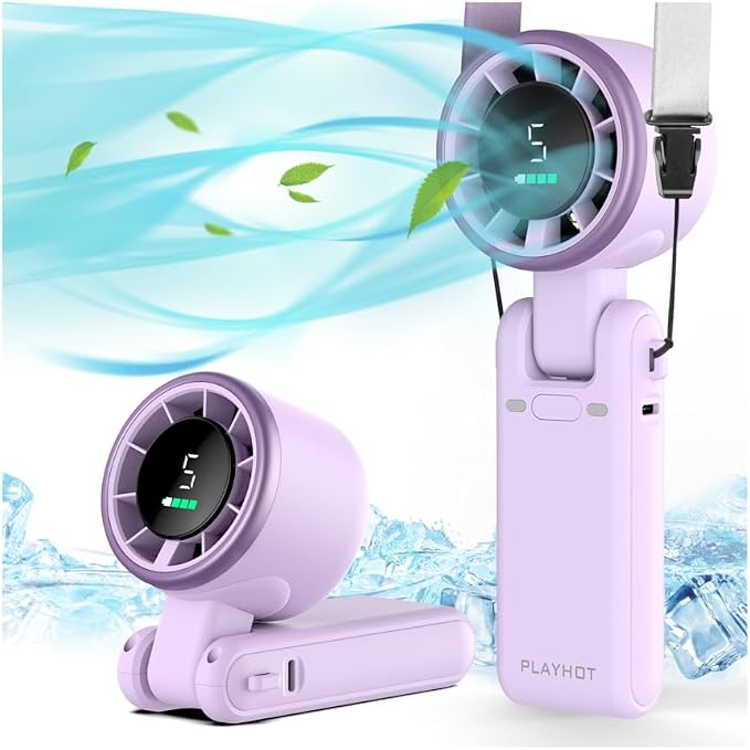 PlayHot Portable Handheld Turbo Fan, Travel Essentials, Gifts for Women/Men | 5-Speed, Up to 12H, 10m/s Airflow, USB-C Rechargeable, LED Display, 3-in-1 Foldable Personal Fan for Cruise, Beach, Vacation by PlayHot-CoolSummer