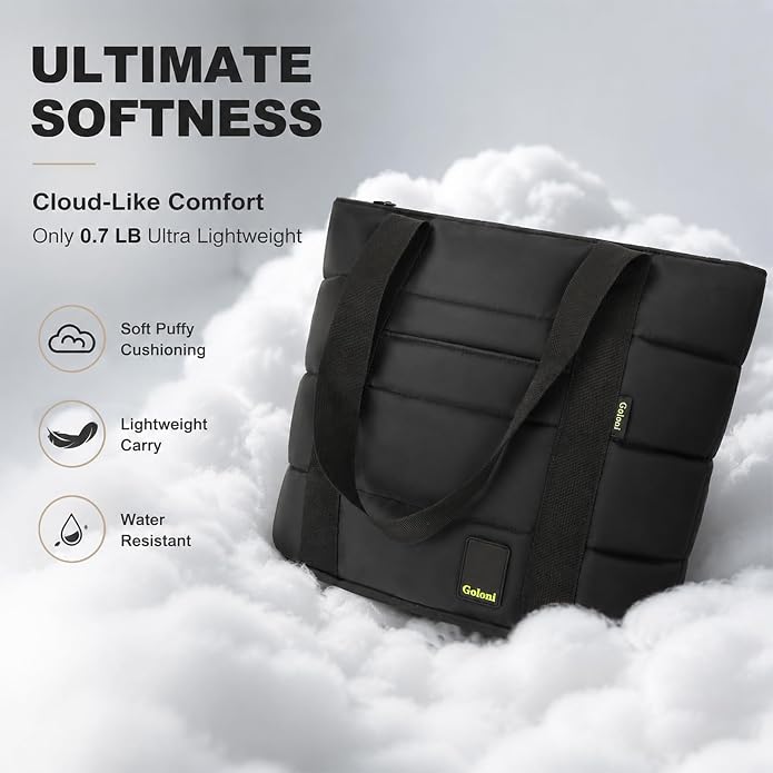 Tote Bag for Women, Lightweight Puffy Tote Bag with Compartments Handbag Fits 15.6'' Laptop for Work, Gym, Shopping - Image 6