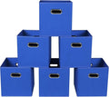 Fabric storage bins Cubes, Fabric Cube Organizer with Handle, Foldable Cube Bins for Cloth or Accessary Storage, 11x11x11, Set of 6, (Dark Blue) by Yunkeeper