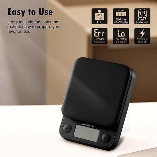 Food Scale Small Digital Kitchen Scales Weight Grams Ounces Black | Max 11lbs 0.5g Increment, Compact Design, Smart Tare, Weight Loss Cooking Baking Coffee, Easy to Use for Travel, AAA Battery - Image 9