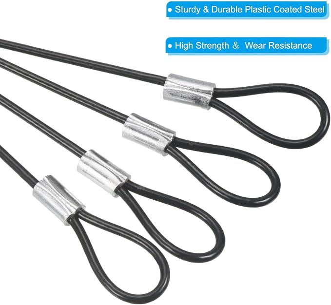 PATIKIL 5 Inch Safety Cable Lock, 6 Pack Stainless Steel 2mm Dia Security Wire Rope with Double Loop for Stage Lighting Luggage Lock Black - Image 4