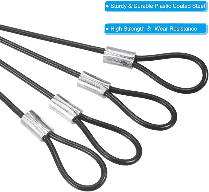 PATIKIL 8 Inch Safety Cable Lock, 6 Pack Stainless Steel 2mm Dia Security Wire Rope with Double Loop for Stage Lighting Luggage Lock Black - Image 4