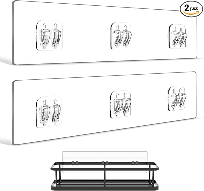 2-Pack Shower Caddy Adhesive Replacement - Transparent Shower Adhesive Strips, No Drilling Hooks for Bath Storage Shelves, Kitchen Racks, Basket & Soap Holder by YASONIC