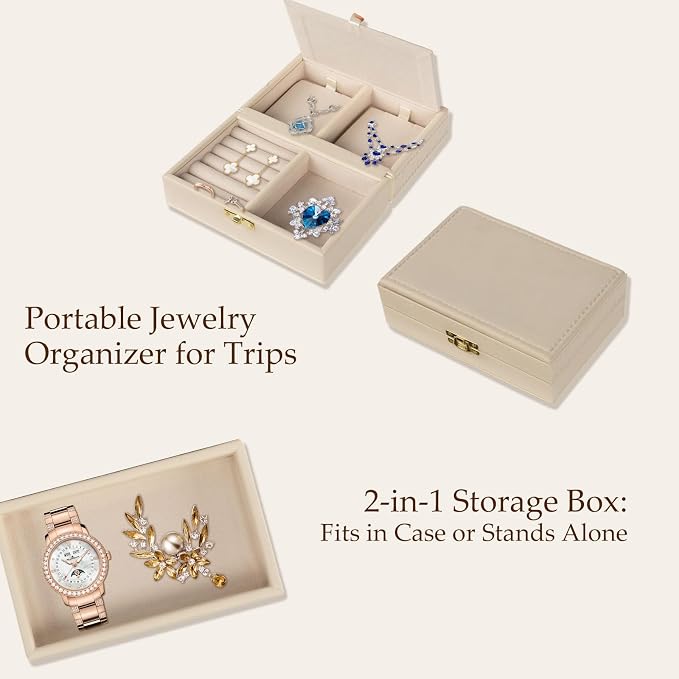 Jewelry Safe, Biometric Fingerprint Safe, Leather Wrapped Jewelry Box with Lock & Mirror, Ultra-Lightweight Jewelry Box Suitable for Home Use & On-the-Go(Three-Tier White) - Image 7