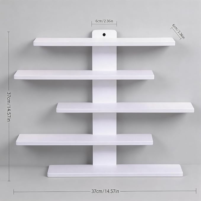 No Drill Floating Shelf for Wall, 5-Tier Wall Mounted Organizer, Damage-Free Display Shelf for Collectibles, Figures, Bathroom Kitchen Storage, White - Image 2