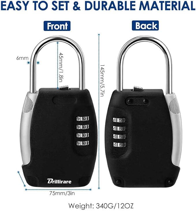 Lockbox Portable, Key Safe Storage Box Alloy, Realtor's Hanging 4 Digits Combination Lock Box Waterproof, Metal Resettable Key Hider for Home, House Keys, Vacation Rentals-Black - Image 2