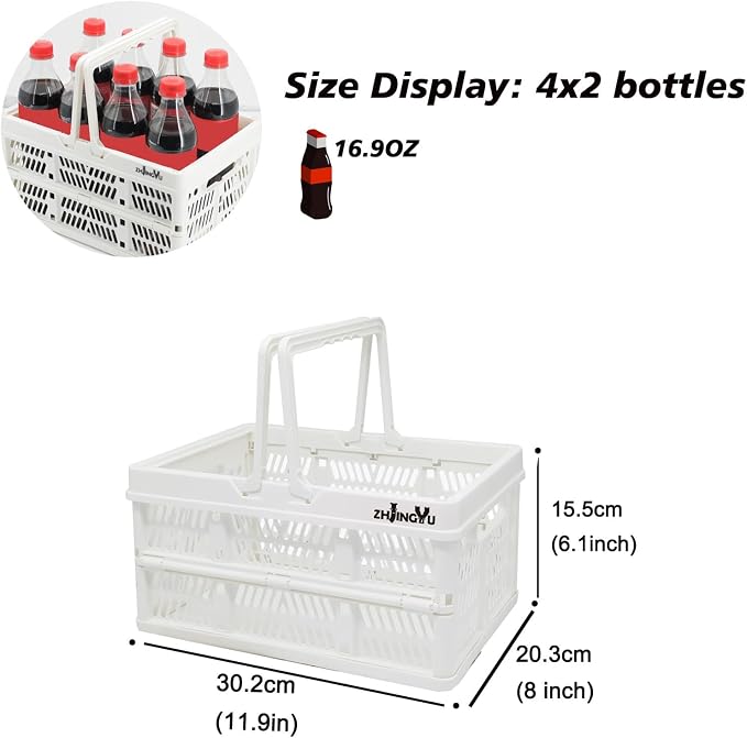 ZHJINGYU crates for storage,plastic baskets for organizing,collapsible shopping basket,foldable crate with Handles,collapsible storage crate,car basket,for Kitchen,Bathroom,Medicine (White, S) - Image 2