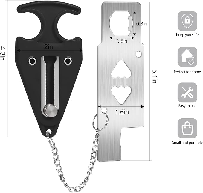 Portable Door Lock for Travel Lock Home Security Door Latch in Prevent Unauthorized Entry School Apartment Hotel(Black) - Image 2