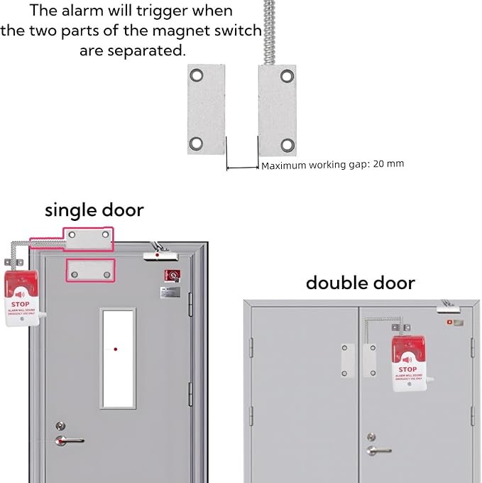 Emergency Door Alarm with Flexible Mount, Door Alarms When Opened, Exit Door Security Stop Alert System, Battery Operated - Image 3