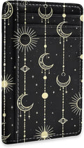 Front Pocket Minimalist Leather Slim Wallet Credit Card Holder Sun Moon Stars Witch for Men & Women by Unknown
