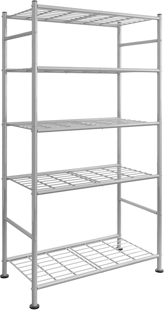 Sakugi Storage Shelves - 5 Tier Shelf Organizer, Heavy Duty Garage Shelving Unit with Leveling Feet, Stable Metal Shelves Organizer for Pantry, Kitchen and Closet, 33.0" W x 12.6" D x 72.0" H, Silver by Sakugi