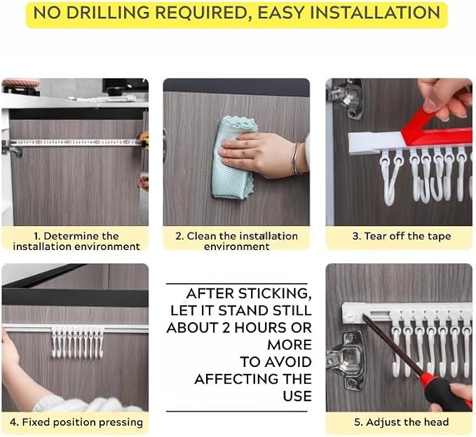 Sliding Rail Hook Rack – 30cm Adhesive Hook Bar for Kitchen, Bathroom, or Over-The-Door Storage – No-Drill Wall Mounted Hanger with Movable Hooks – Space-Saving Organizer Strip - Image 5